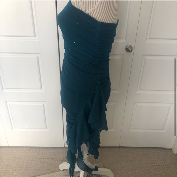 Aqua Strapless Dress w/ Asymetrical Fishtail Hem - Picture 5 of 6